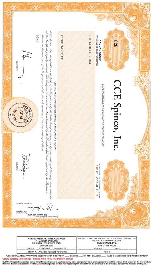 (FRONT OF CERTIFICATE)